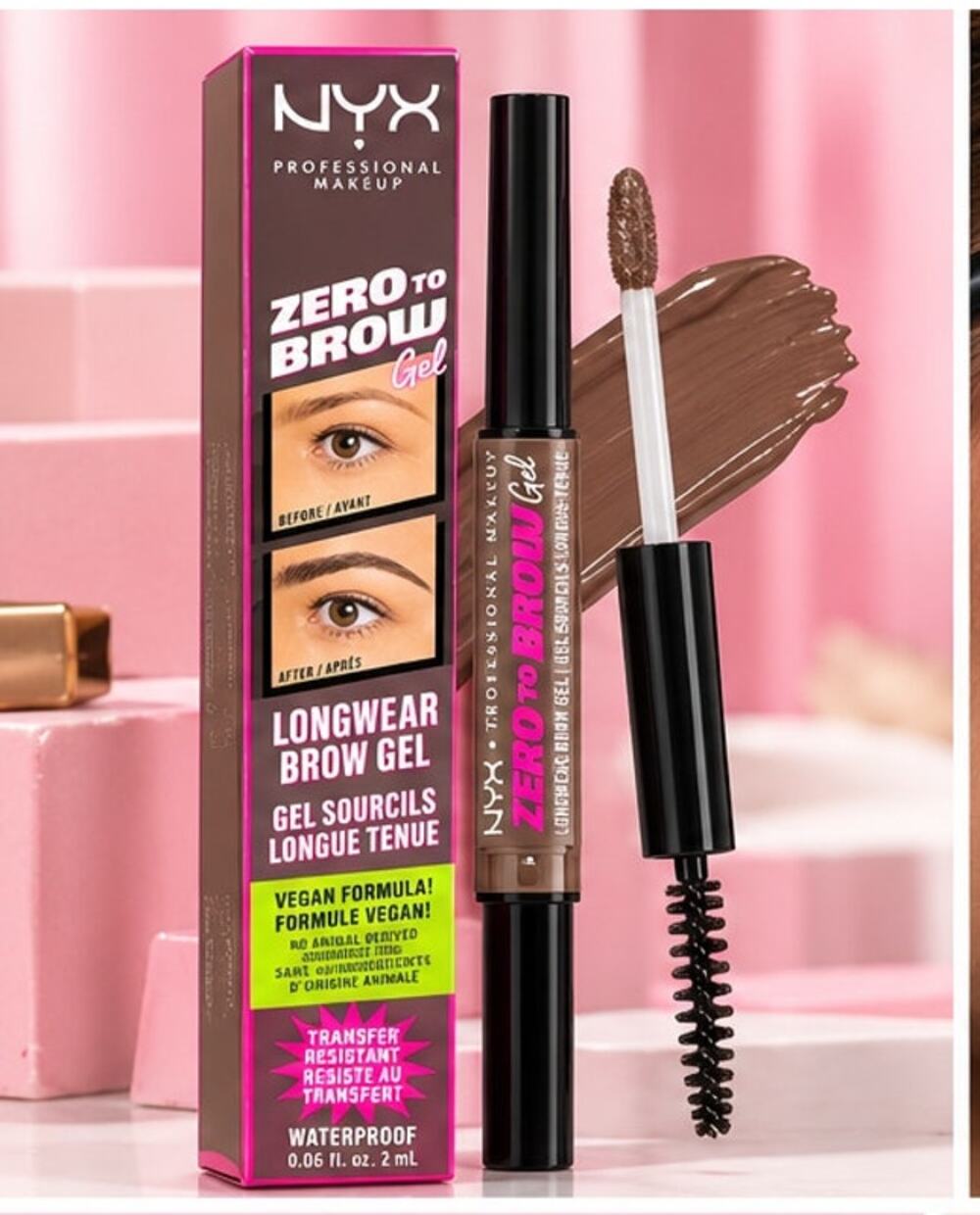 NYX Zero to Brow Longwear Brow Gel Ash Brown ZTBG05 Waterproof 2 mL